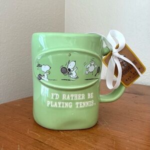 Rae Dunn Light Green "I'd Rather Be Playing Tennis" Peanuts Mug
